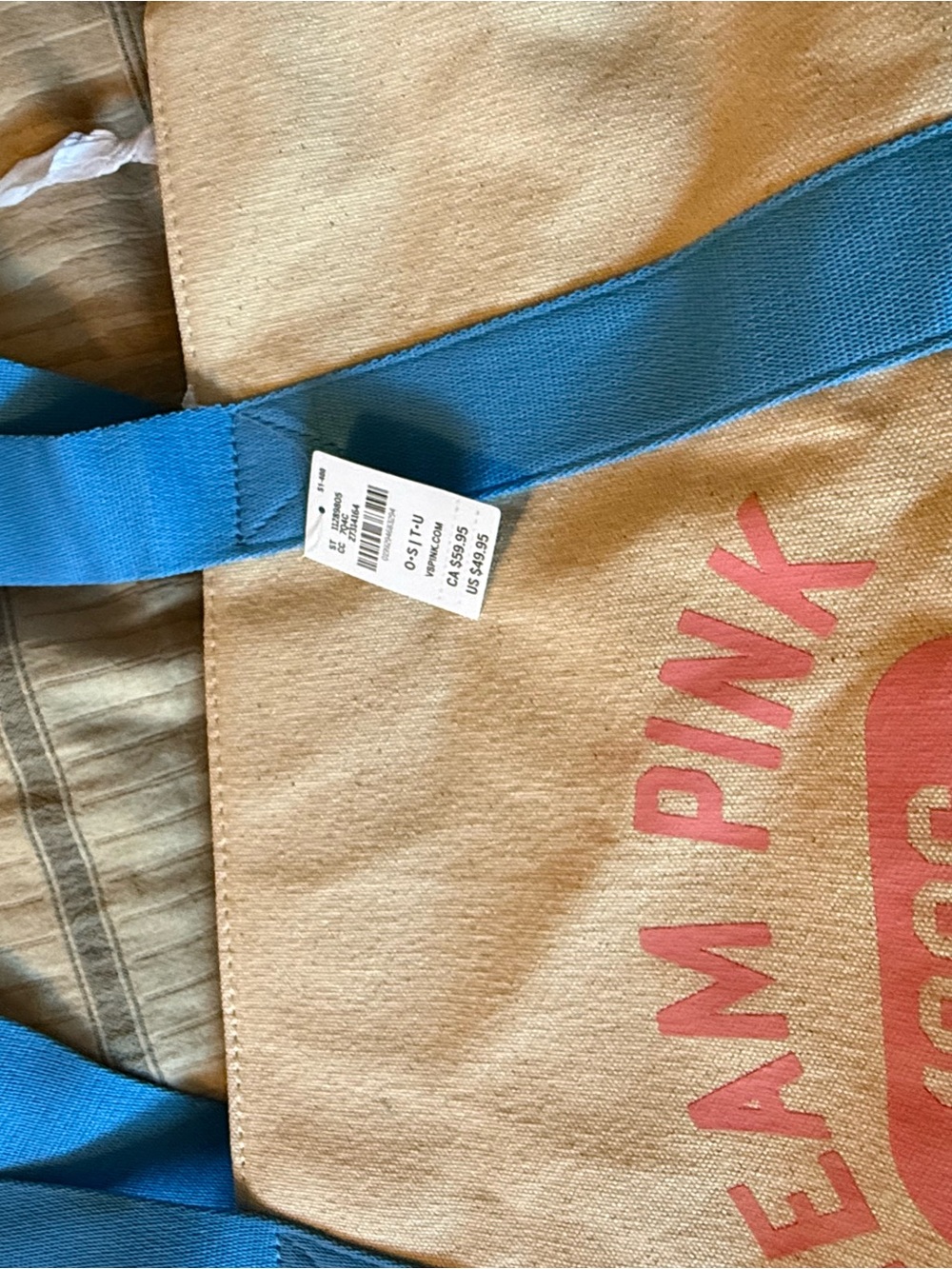 PINK Victoria's Secret Canvas Tote with Pink Logo and Blue Straps
